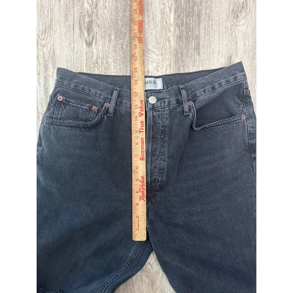 Agolde Riley High Rise Straight Leg Jeans Faded Black Distressed Size 30